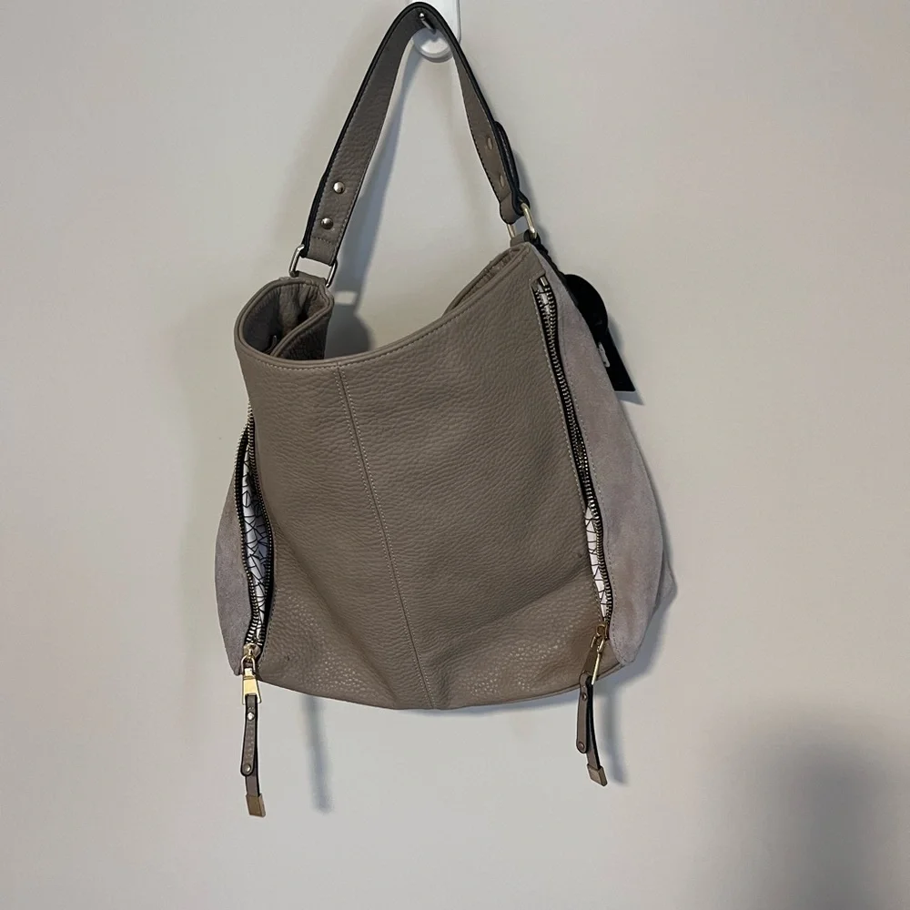 Moda Luxe Taupe Hobo Shoulder Bag Leather Suede Large Slouchy Boho Neutral Purse - Picture 3 of 16
